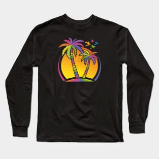 Palm Tree and Birds Illustration Long Sleeve T-Shirt